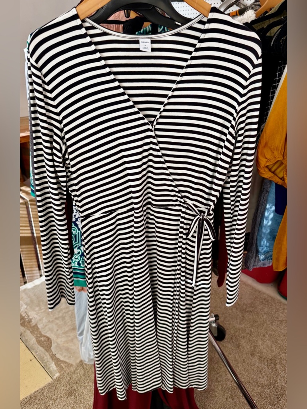Old Navy Black & White Striped Wrap Top with Tie Dress